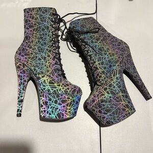 Pleaser Multicolor Lace-Up Platform Heeled Boots